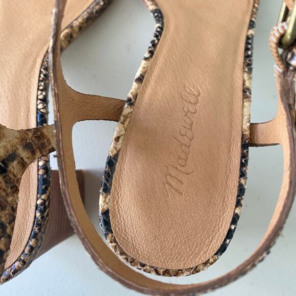 Madewell The Hollie Ankle Strap Sandal Snake Embossed Brown Leather Chunky Heel - Picture 9 of 13